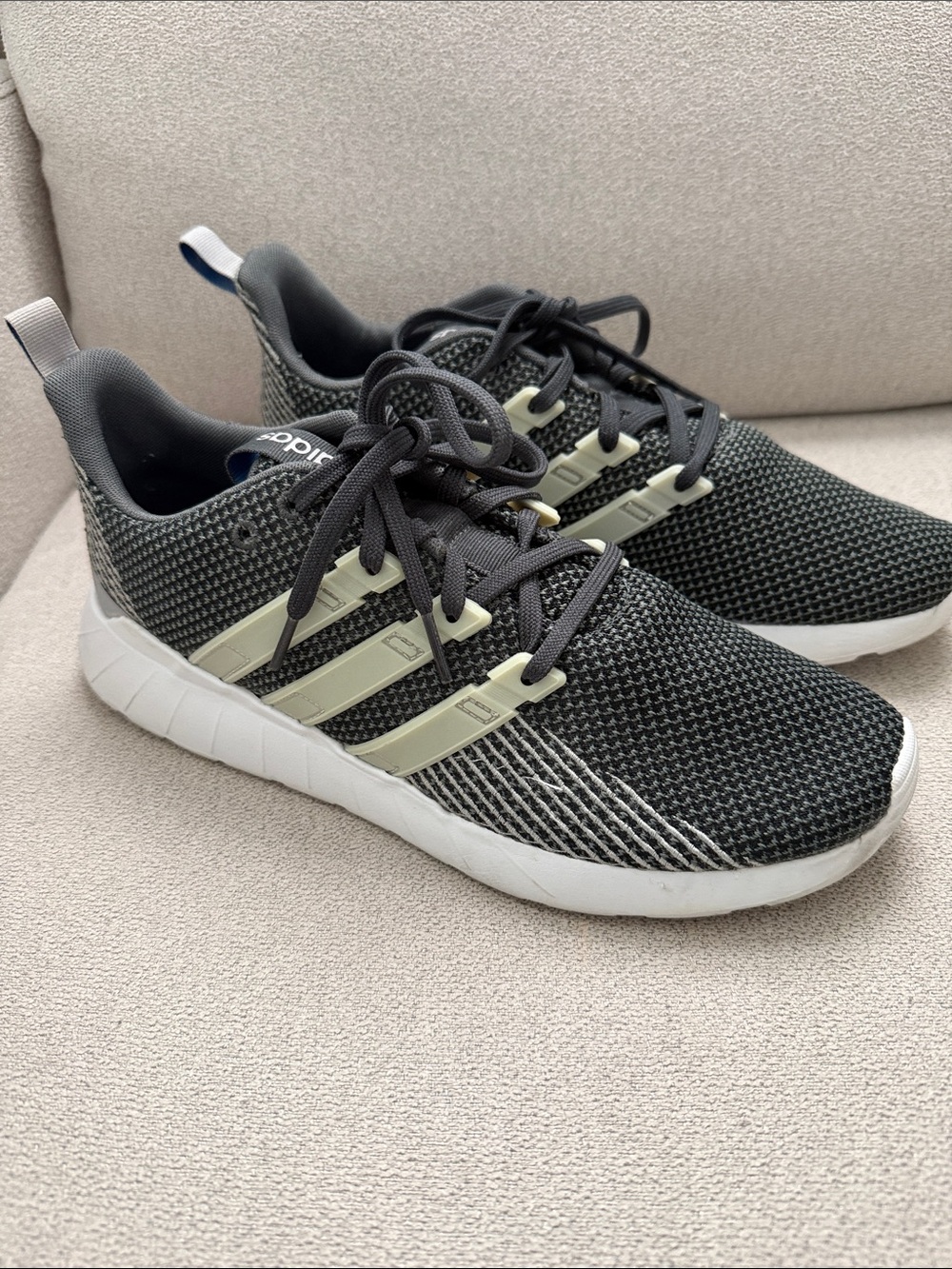 adidas Black Knit Sneakers with Light Olive Stripes